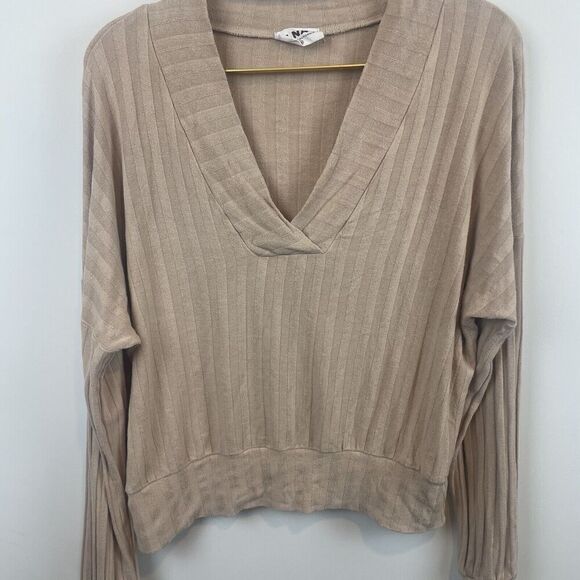 LNA Tan Cream Pullover Ribbed Sweater Size XS Viscose Spandex Slight Wear - Picture 7 of 8